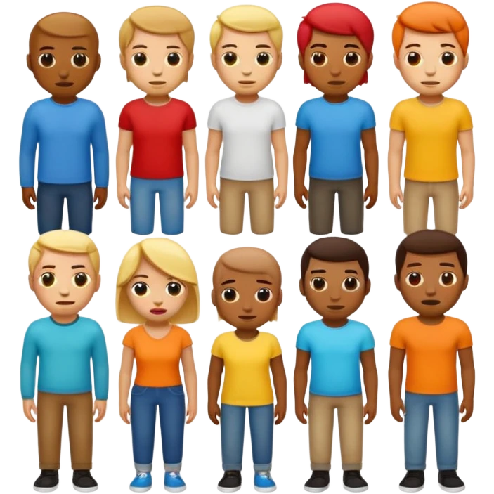 diverse, expressive emoji-style characters representing a creative team with a fun and rebellious vibe called 'unemployd retards' iOS emoji style emoji