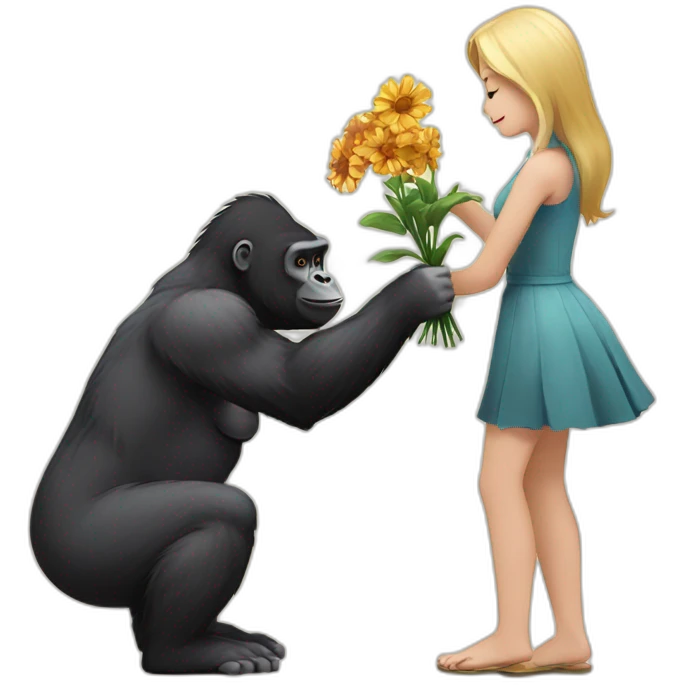Gorilla giving flowers to a blonde girl emoji
