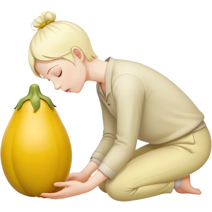 yellow eggplant connected to pregnant person, bowing person facing sideways emoji