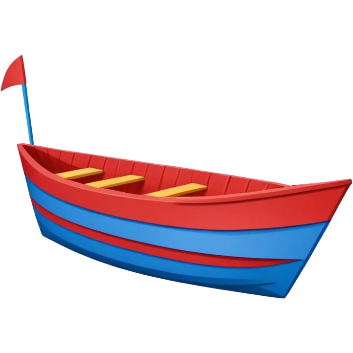 Brightly painted Cardboard  boat with straight sides, very basic design pointed on one end, flat blunt square rear  emoji