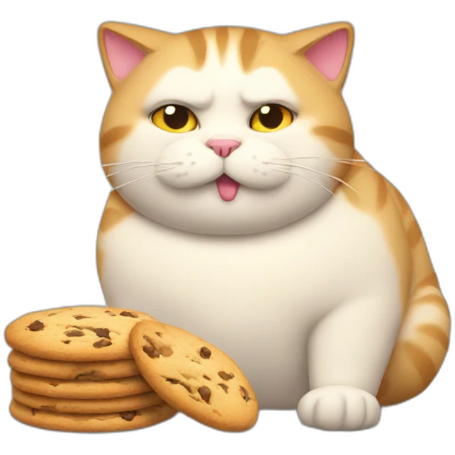 fat cat eating cookies looking busted emoji