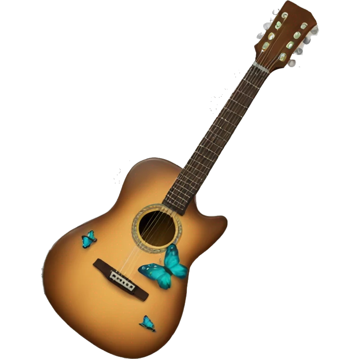 brown guitar with teal butterflies on guitar  emoji