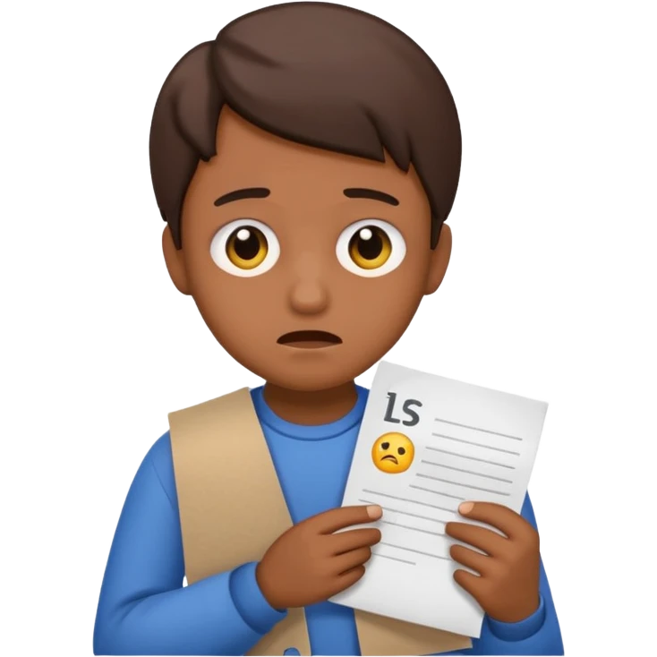 emoji student sad holding paper IELTS 5.5, crying, failure, white background emoji