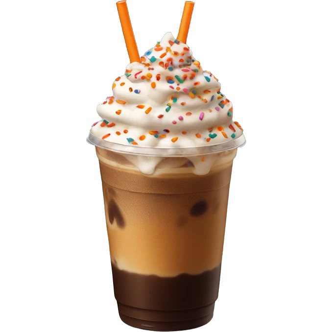 Dunkin’ iced coffee with foam and sprinkles on top.  emoji