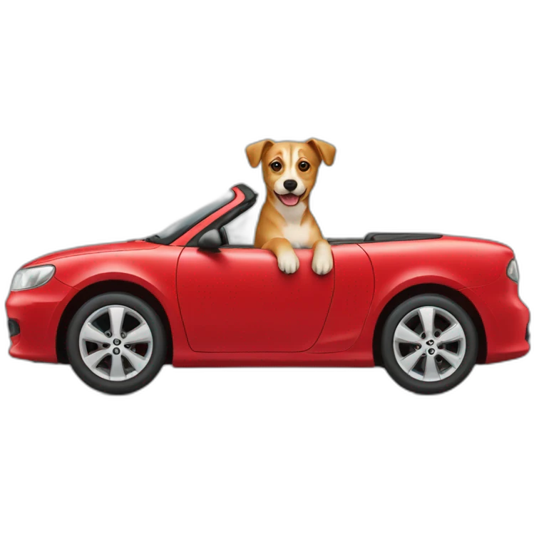 Chien sur un chat dans une voiture rouge emoji