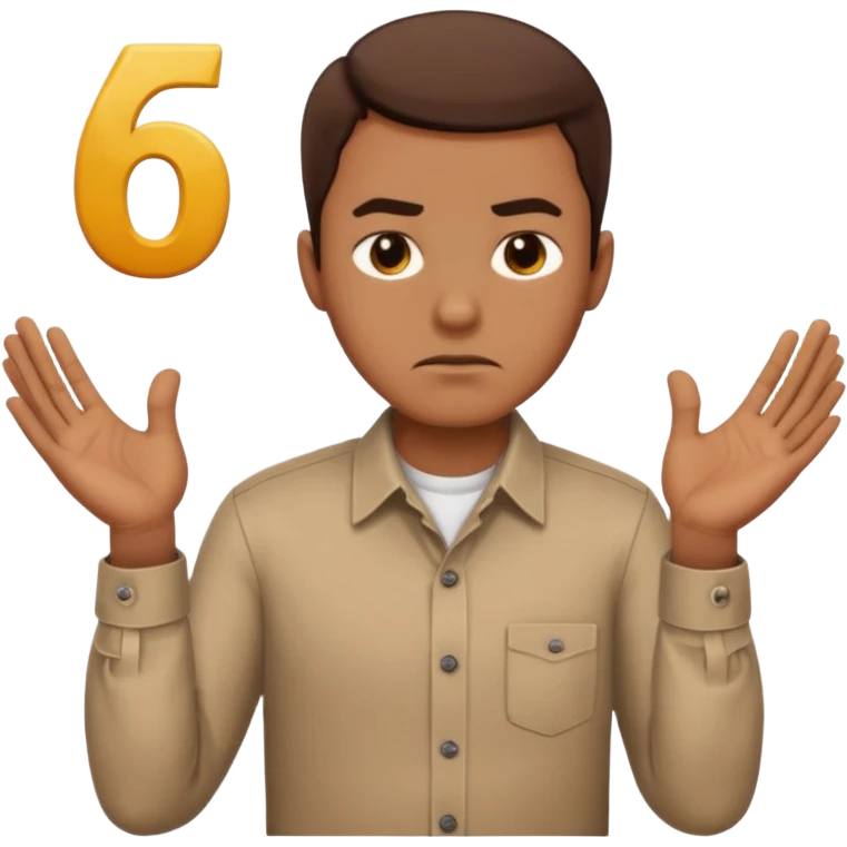 man frowning holding up numbers 6 and 7 emoji