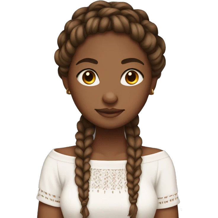 brown skin girl with white off the shoulder shirt and boho braids emoji