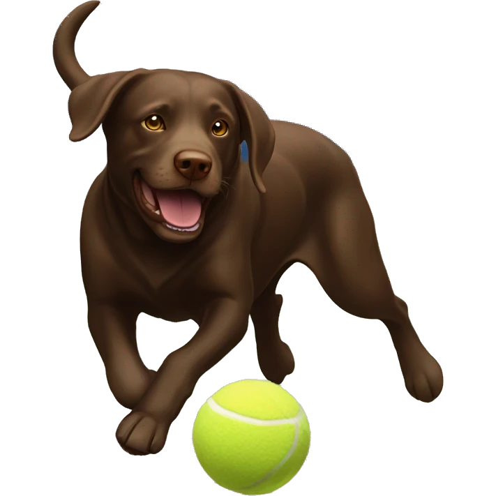 Chocolate lab chasing tennis ball  emoji