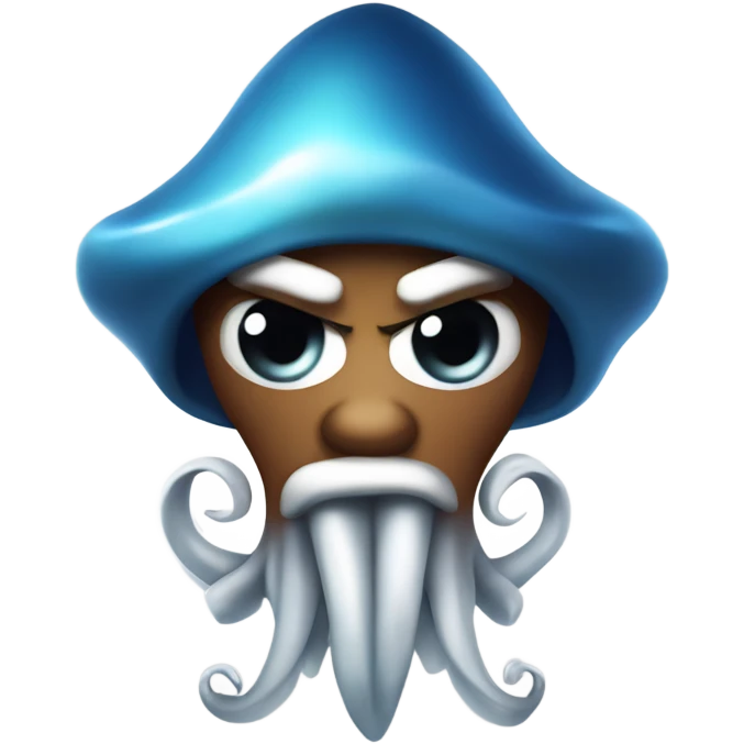 iOS squid - facing forward, angry eyebrows, wearing diamond Cuban chain with diamond ‘AAA’ letter pendant  emoji