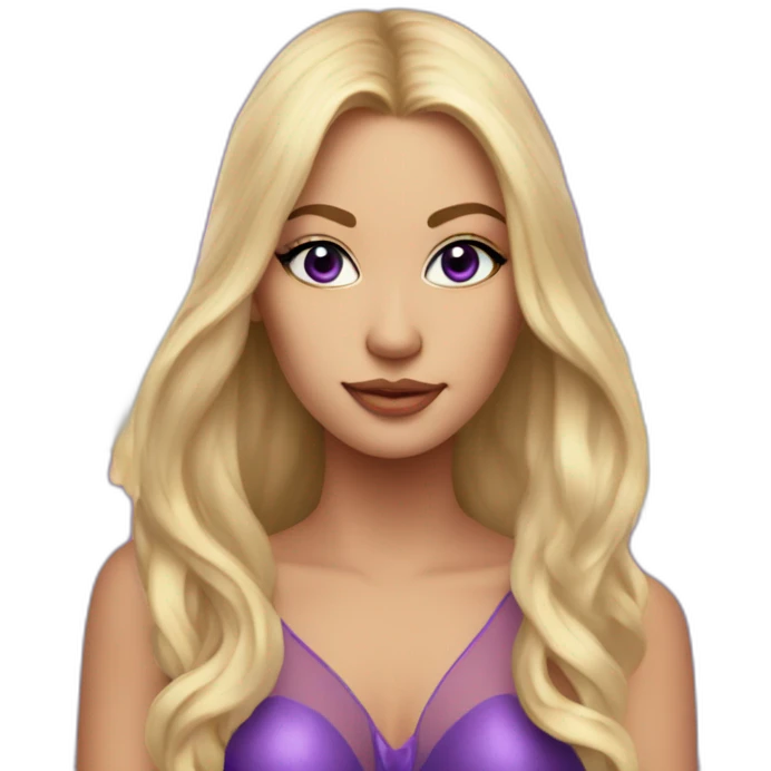 woman with long blonde hair, with angel wings behind her, in a fancy purple dress, with purple eye shadow, emoji