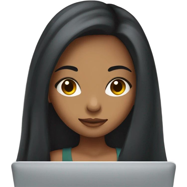Pretty mixed girl with long dark hair using a laptop emoji