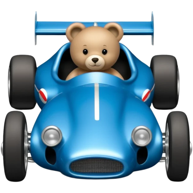  Metallic blue and lightly chrome-accented Antique-looking  kid-sized race car for teddy bear with custom aero body and rear wing  emoji
