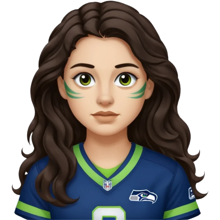 Long wavy Dark brown hair with small nose stud of seahawks fan women emoji