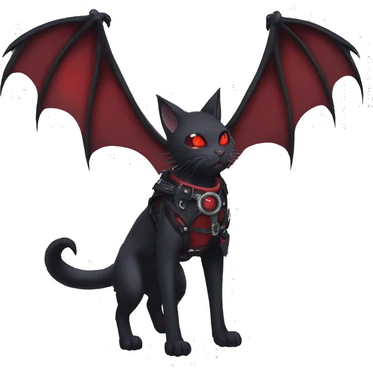 cool edgy black punk red ethereal fantasy nargacuga-bat-cat-Fakemon collar harness full body emoji