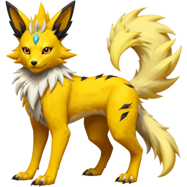 Feral Quadrupedal Digitigrade Luxray-Jolteon-Renamon-Zeraora-Vernid-Sergal-fusion-hybrid-creature, full body  emoji