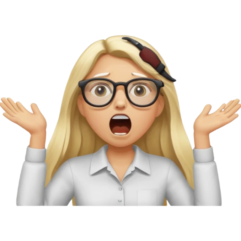 blonde girl with long hair, white glasses, shouting bad words emoji
