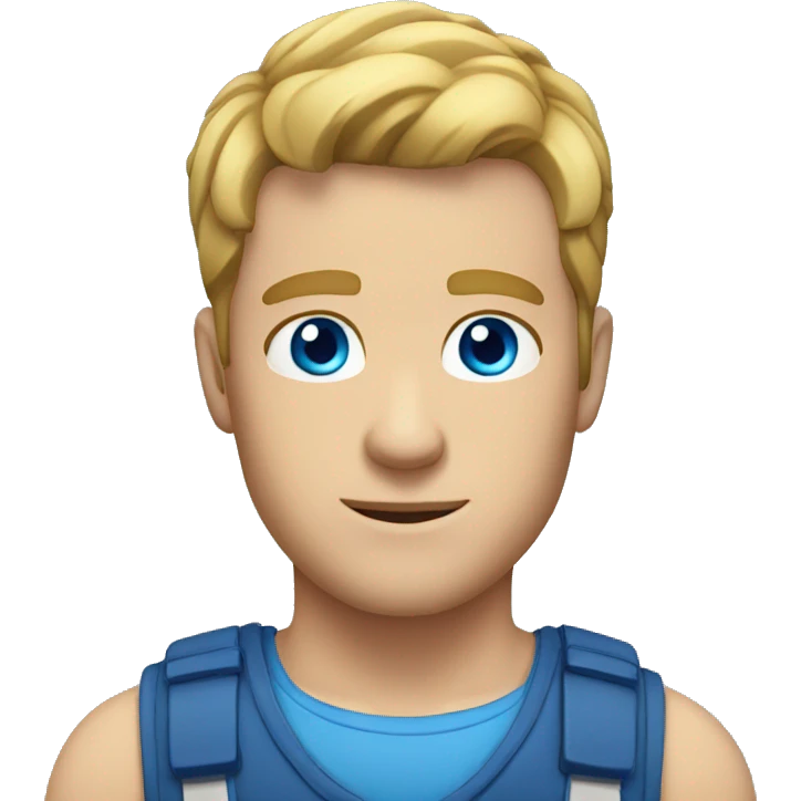White guy with a blue vest blue eyes chest view emoji