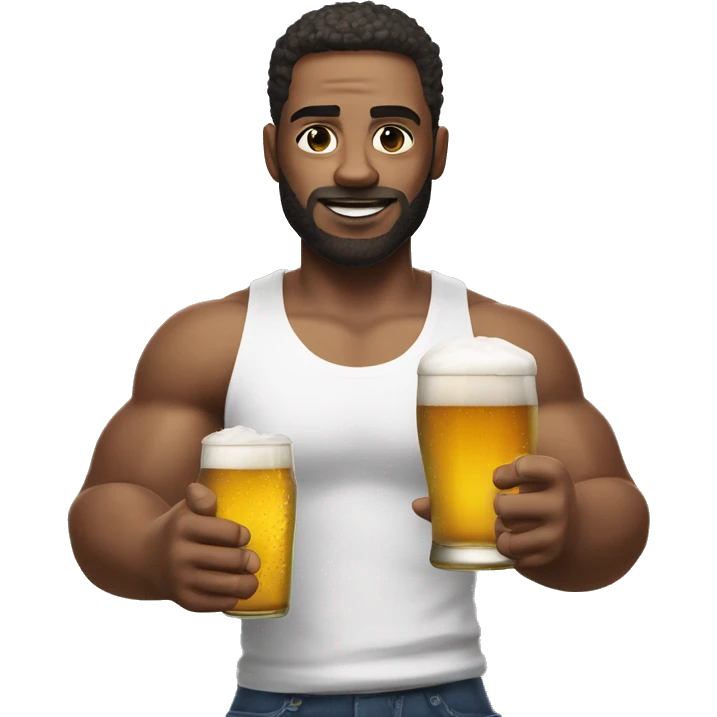 Visibly muscular white man, in tank top, holding a beer in left hand and PlayStation controller in right hand emoji