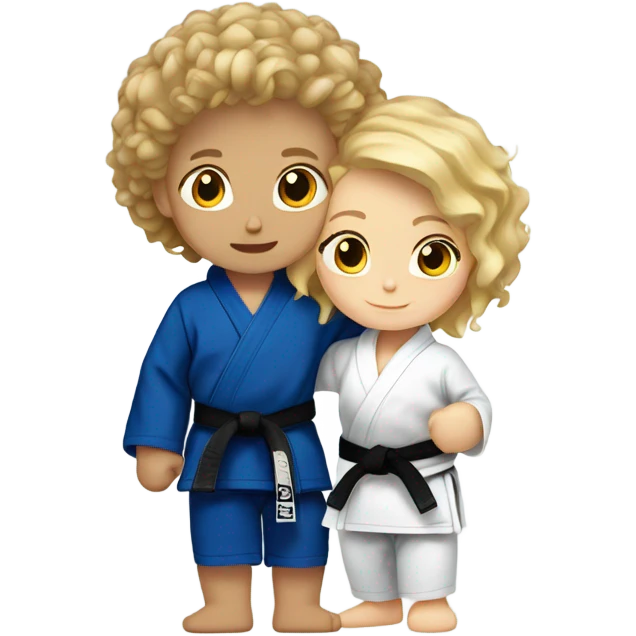 Girl and boy doing Jiu jitsu (boy has curly brown hair and girl is blonde) emoji