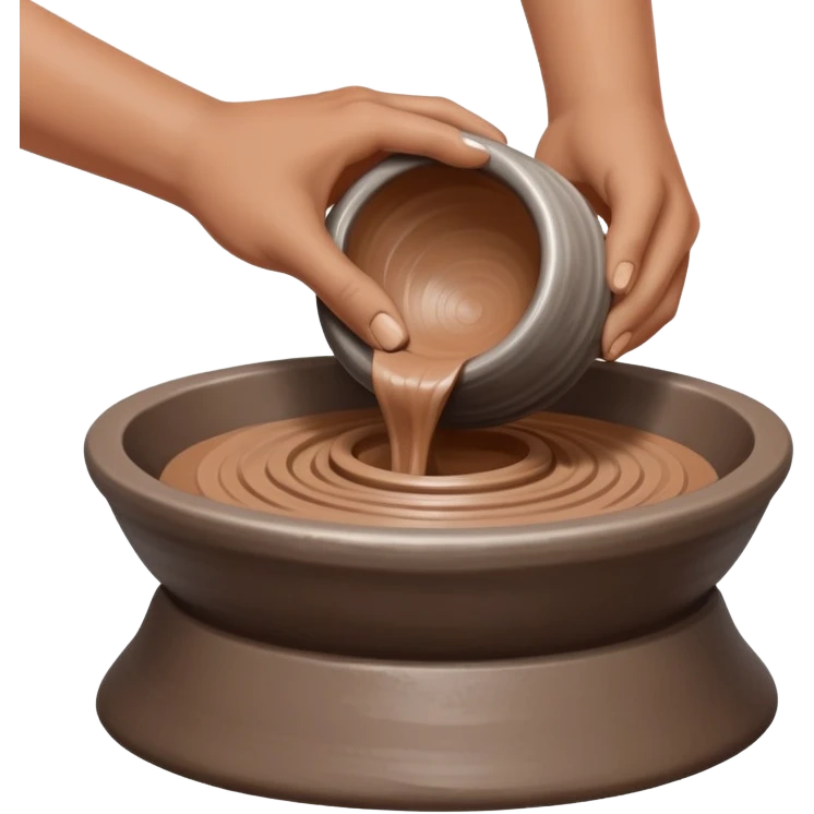 single hand scooping a mound of clay on a silver pottery wheel emoji