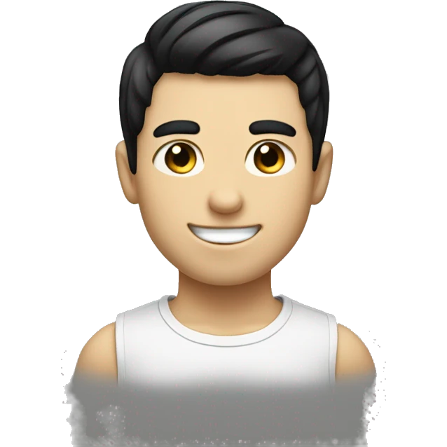 "Generate an emoji of a boy with white skin and short black hair. Make sure his expression is in smile and approachable!" emoji