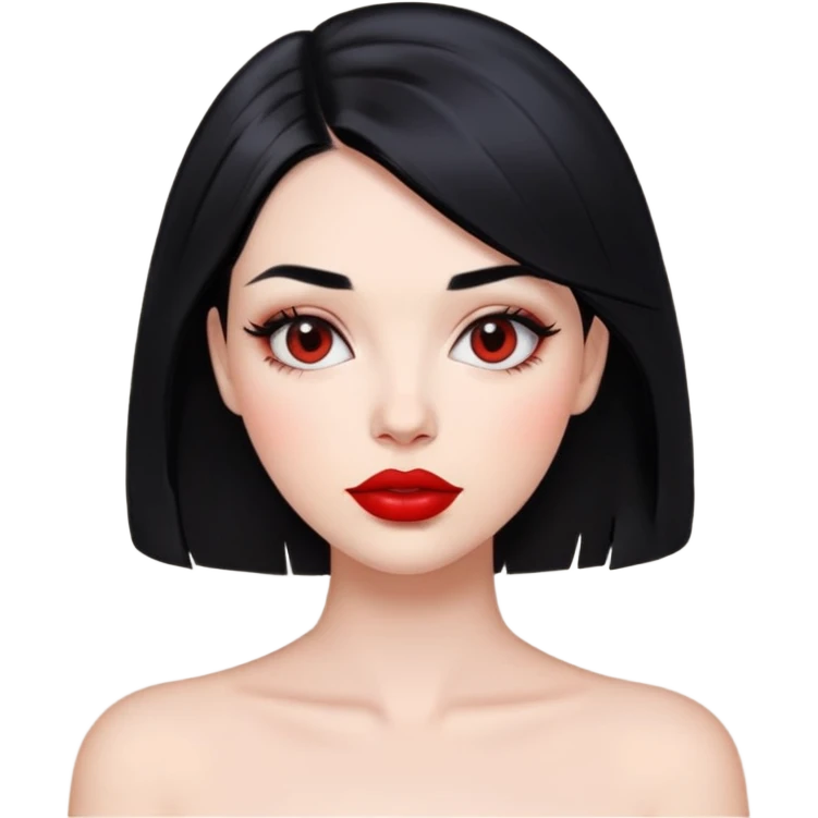 فتاة تضع احمر شفاة احمر وشعرها اسود  emoji