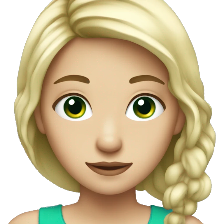 Create a girl with blond dark hair and blue eyes with green in the centre  emoji