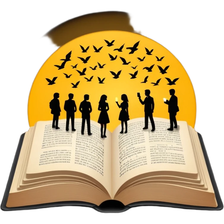 open book with people silhouettes above it emoji