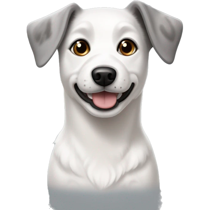 white and gray dog with dark gray ears, mixed breed with Jack Russel and bichon frize emoji