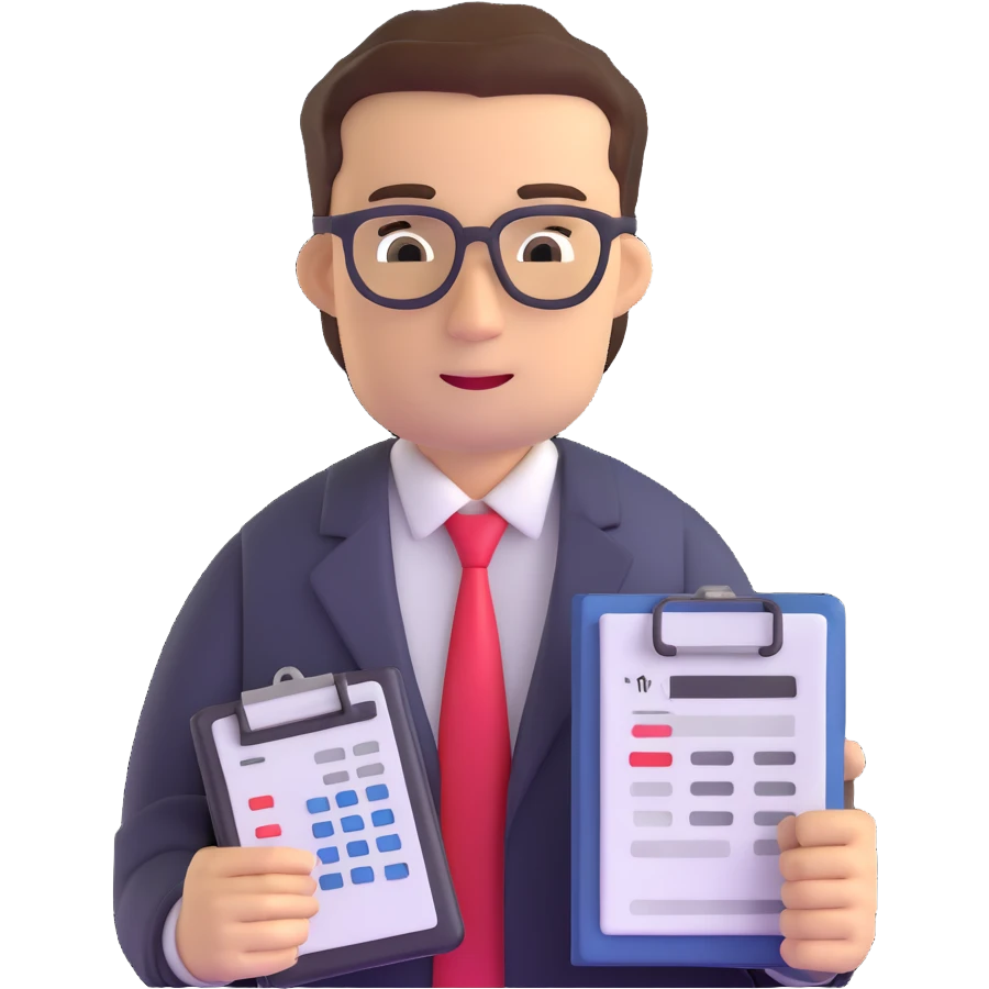 male accountant with spreadsheet, calculator and ledger emoji
