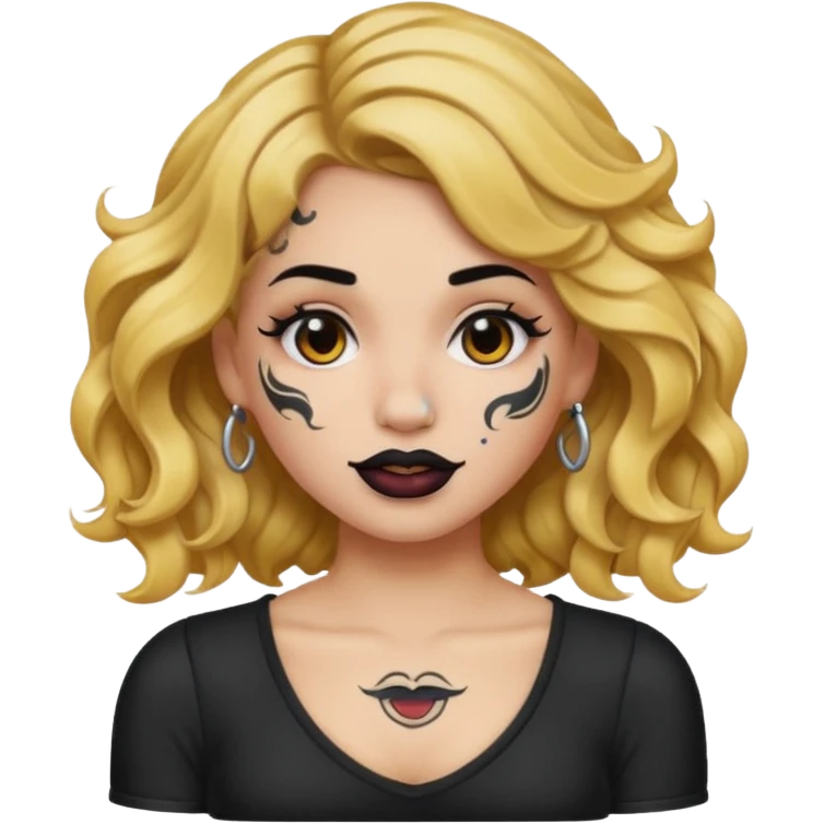 I want to create a female emoji with wavy hair and arm tattoo with her nose pierced and black lip stick emoji