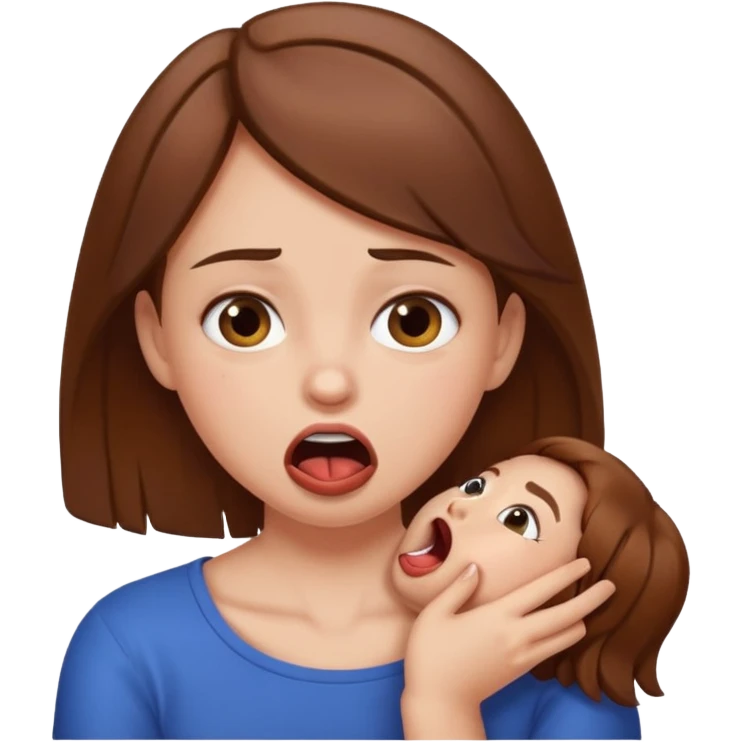 Make a emjoi of a brown hair girl choking herself In a joking way emoji