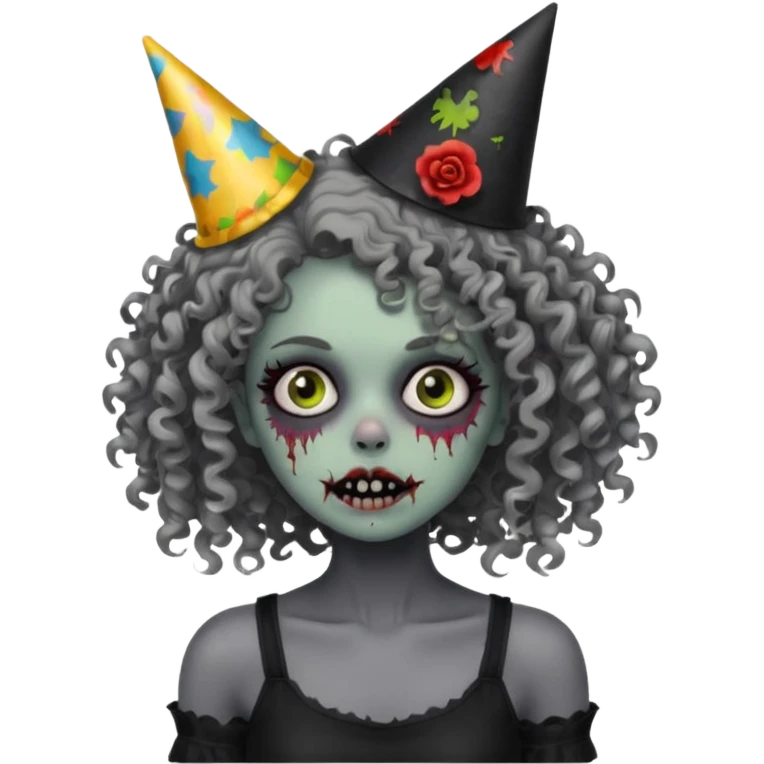 Black side party curly head girl zombie pale skin black crop top  emoji