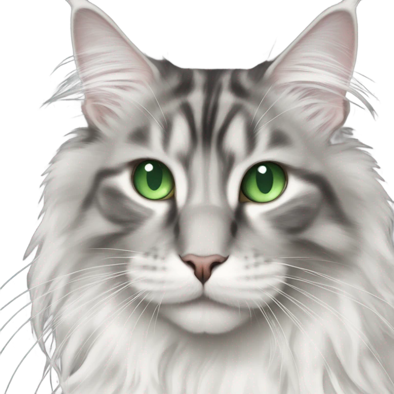 White and grey main coon cat with green eyes emoji