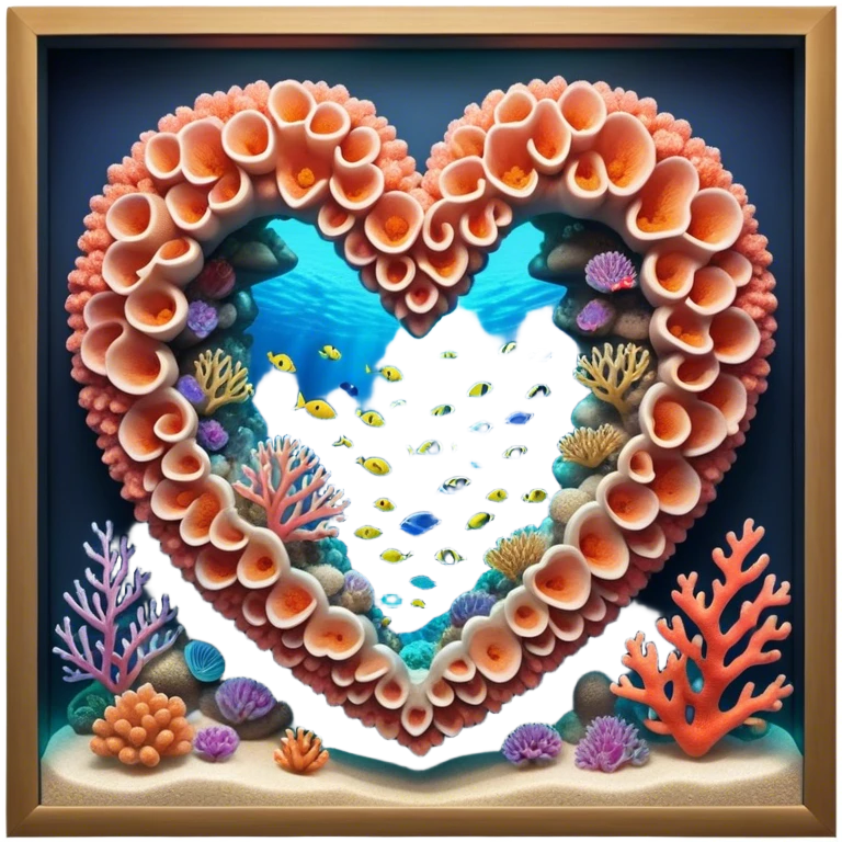 Cinematic Realistic Heart Reef Landscape Emoji, depicted with a naturally heart‚Äêshaped coral formation in vibrant marine hues, rendered with detailed underwater textures and luminous lighting. emoji