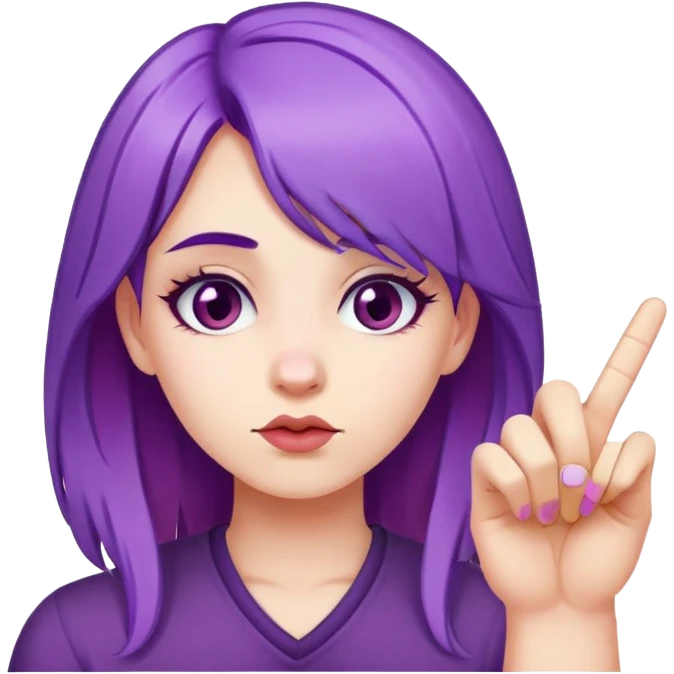 A girl with purple hair doing the middle finger  emoji
