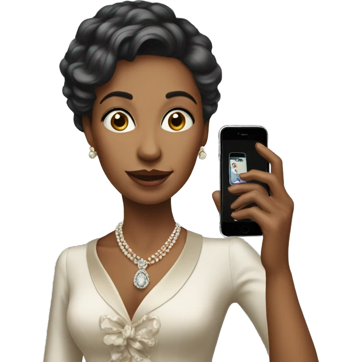 elegant lady holding phone portrait emoji