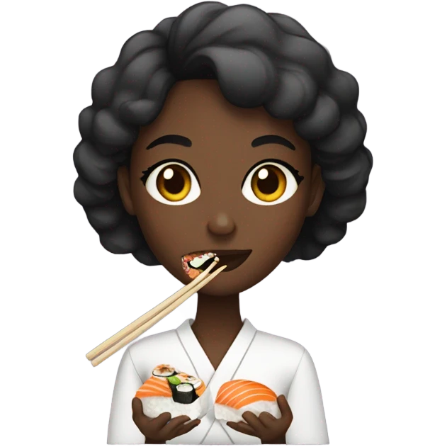 A dark girl eating sushi  emoji