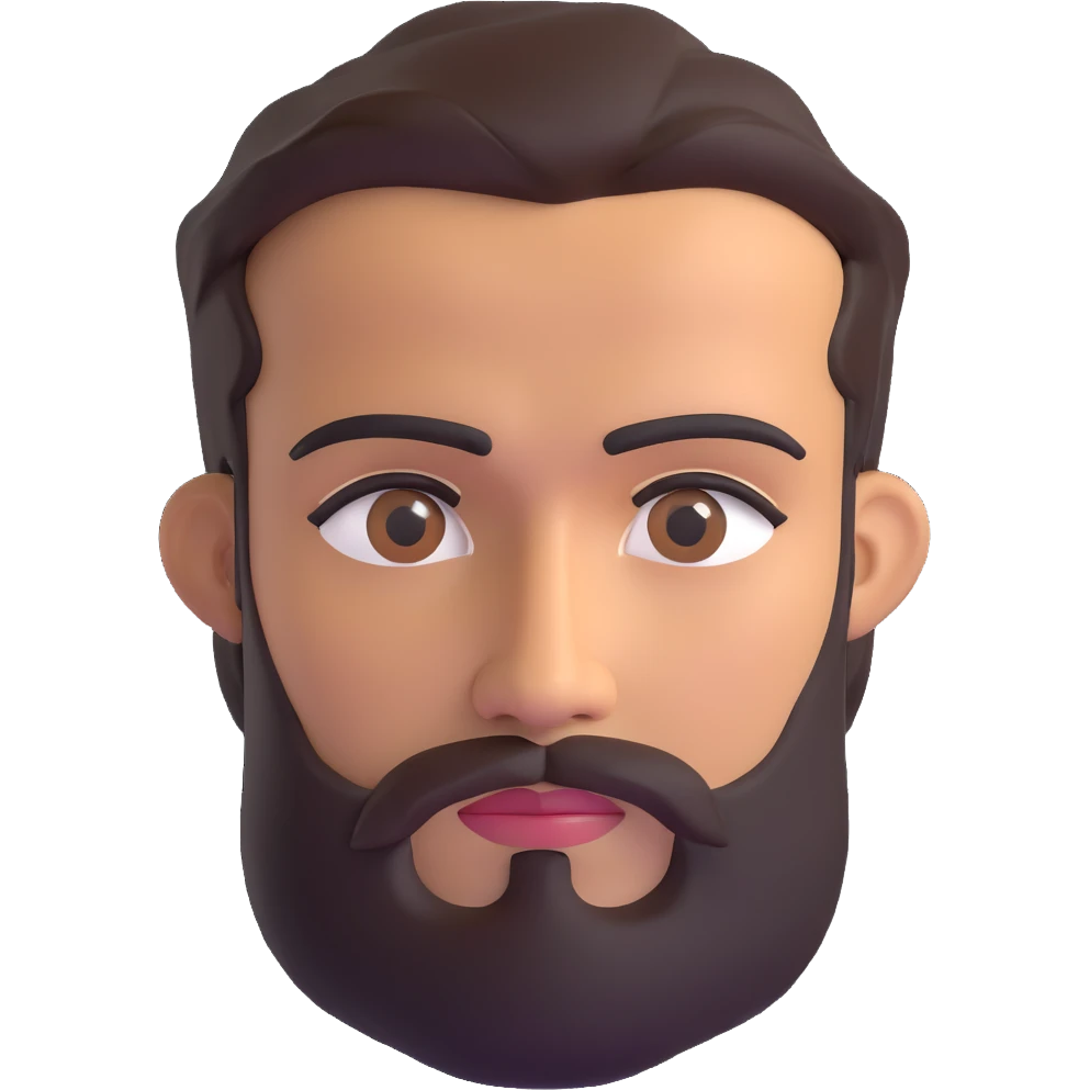 man with medium beard, connected eyebrows, olive tan skin, and brown eyes emoji