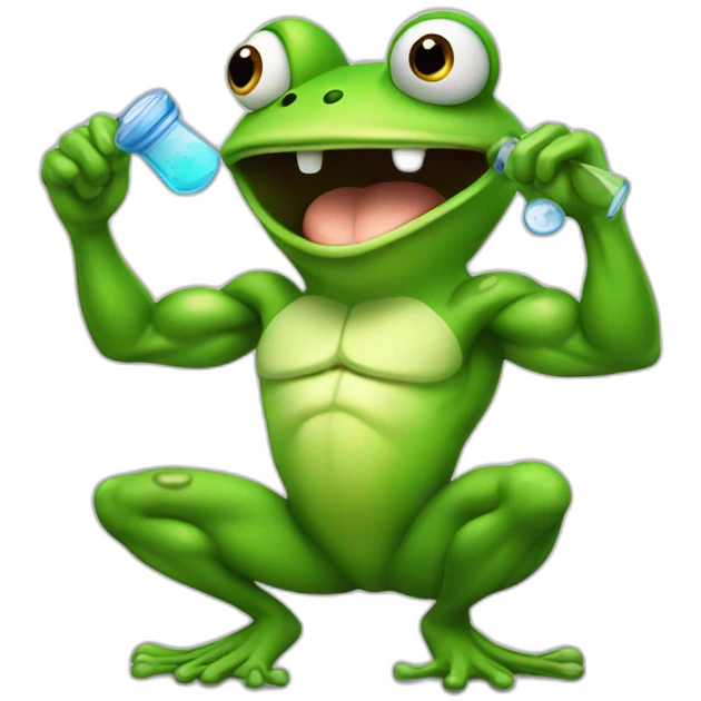Very Muscular fitness frog doing chemistry emoji