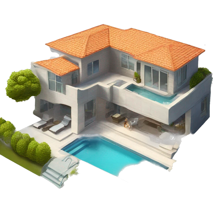 3d isometric modern luxury home with pool emoji