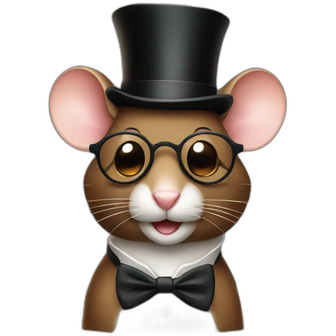 a rich brown mouse wearing a tuxeo with a top hat and glasses emoji