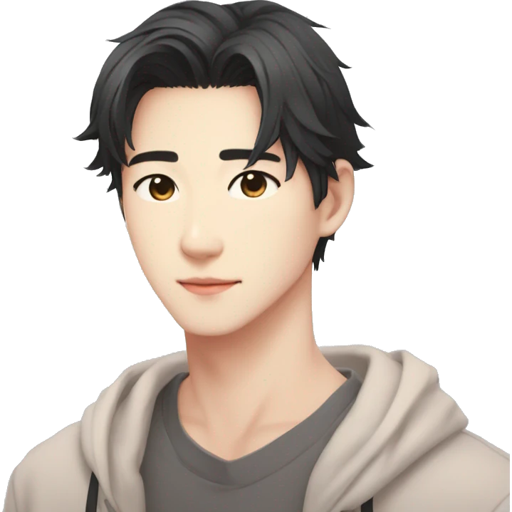 Gorgeous bright romantic Asian anime gentle man with blushing face aesthetic trending style outside emoji
