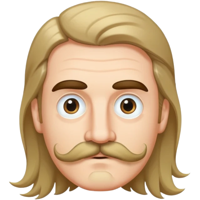 white man. Eyes different sizes mustache and long hair in back emoji