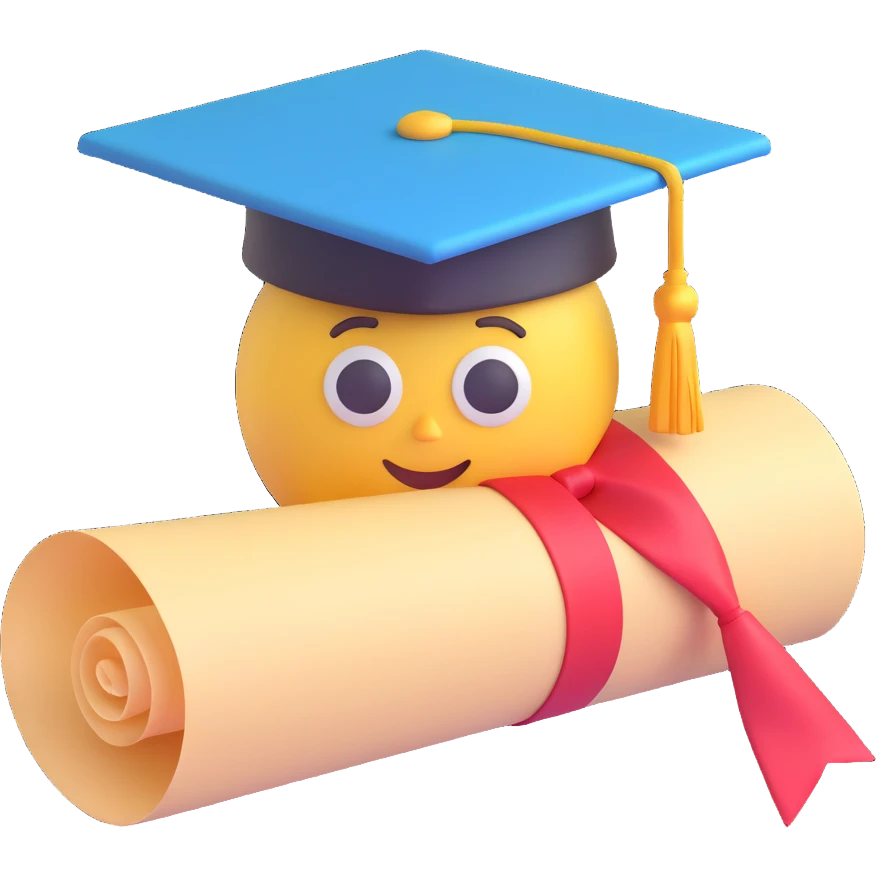 rolled parchment with a graduation cap on top, 3D emoji style emoji