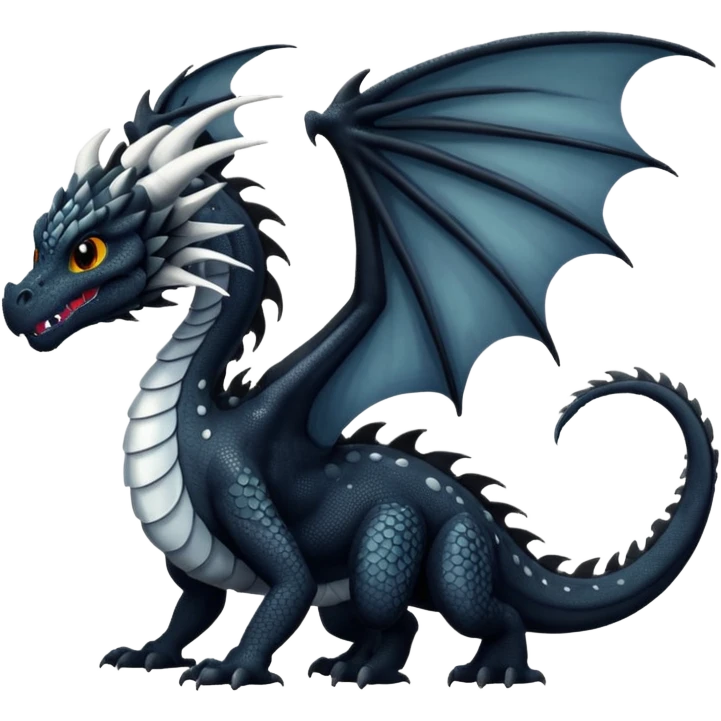 A dragon that is  black 🖤 with white spots. HUGE wings and a tail emoji