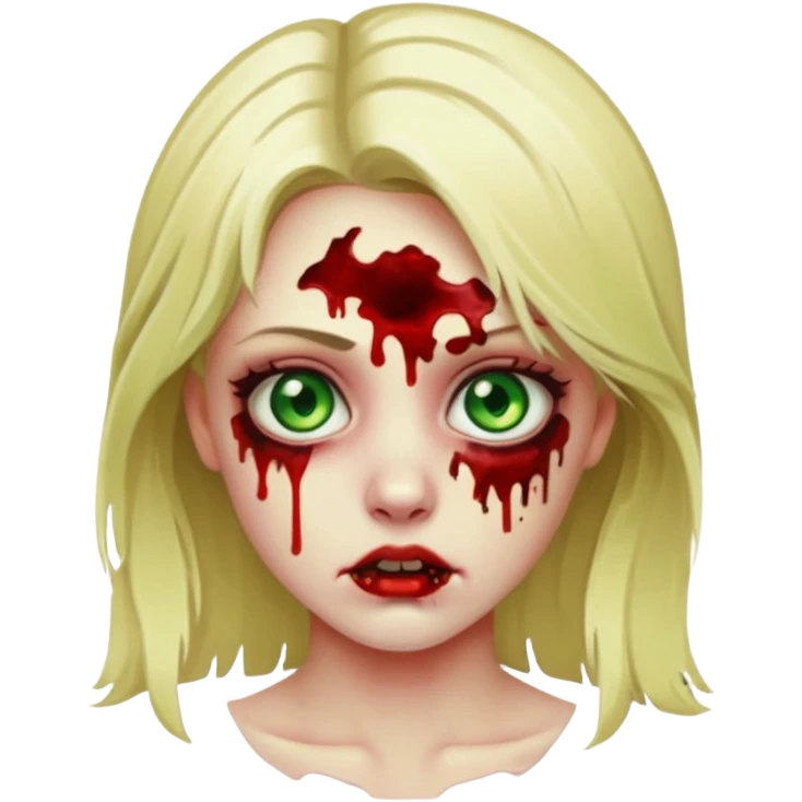 faça um emoji de um zumbi, uma menina loira com olho verdes, sangue emoji
