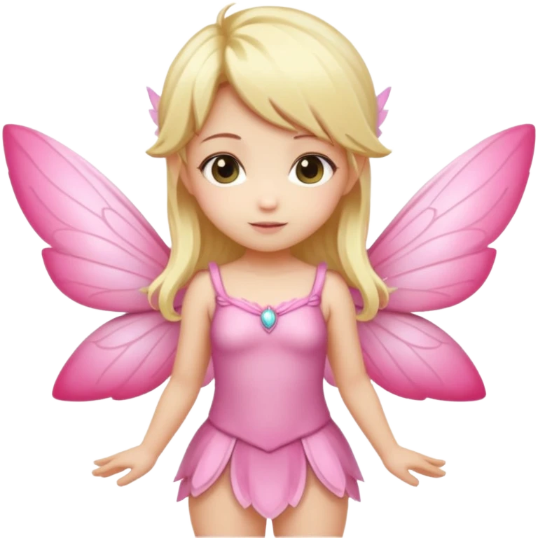 fairy with blonde hair, pink wings, chibi full body emoji