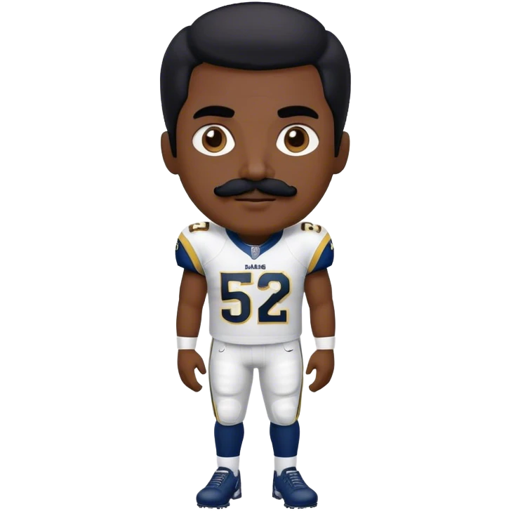Chill guy in LA Rams jersey  with nu.ber 52. Black hair black mustache. Full body.  emoji