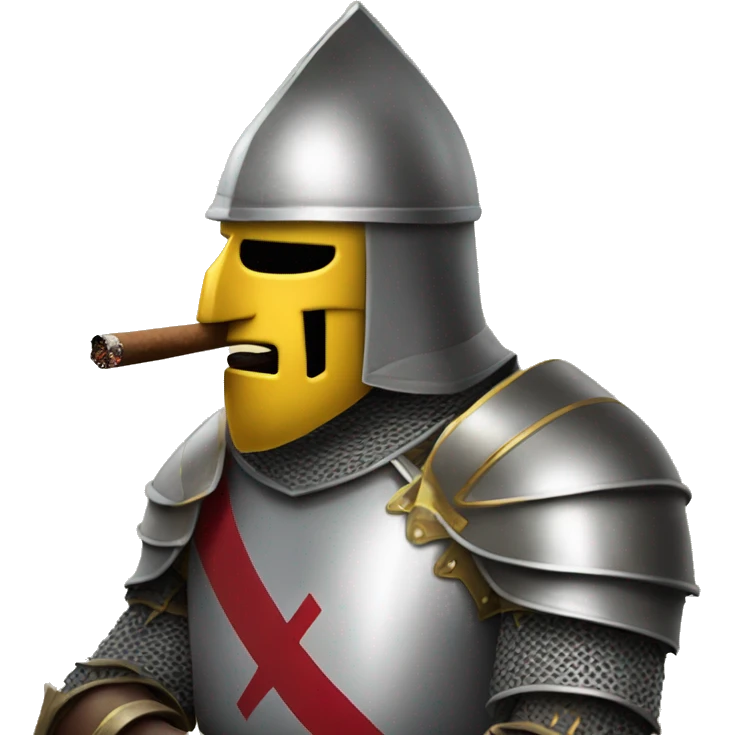 a crusading knight smokes a cigar without paying attention to anyone. emoji